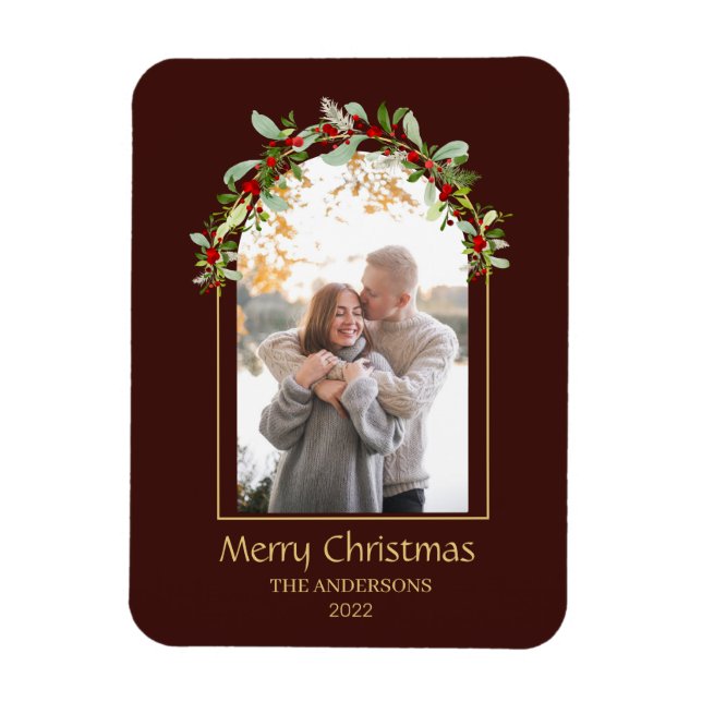 Modern minimal Blommigt Arch Photo Brown Magnet (Vertikal)