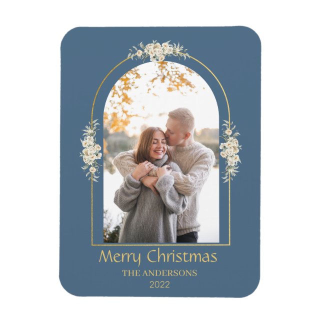 Modern minimal Blommigt Arch Photo Grått Magnet (Vertikal)