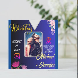 Modern minimal Blommigt Foto QR-kod Bröllop Inbjudningar