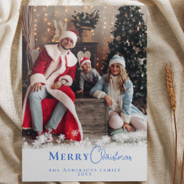 Modern Minimal Blue jul Photo Snöflingor Julkort