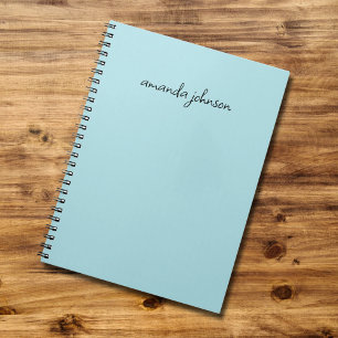 Modern Minimal Blue Monogram Add Fullt Namn Anteckningsbok