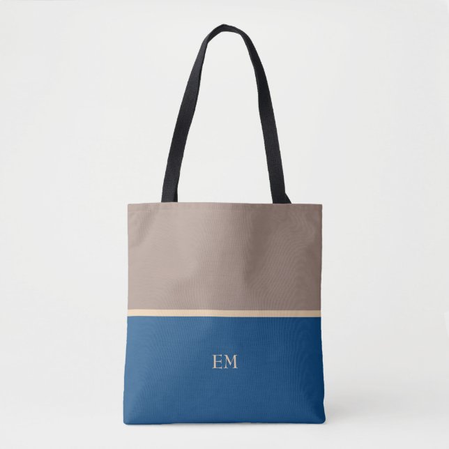 Modern Minimal Blue Monogram Initialer Tygkasse (Framsida)