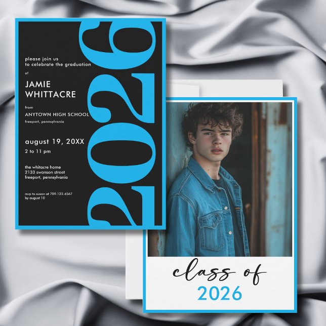 Modern Minimal Blue Typography Graduation Party Inbjudningar (Modern Minimal Blue Typography Graduation Party Invitation)