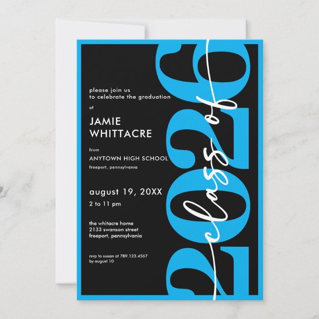 Modern Minimal Blue Typography Graduation Party Inbjudningar (Framsida)