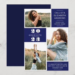 Modern Minimal Blue White Photo Grid Studenten Meddelande