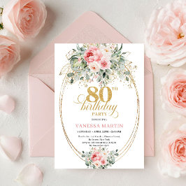 Modern Minimal Blush Blommig 80-års inbjudan