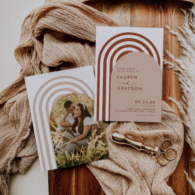 Modern minimal Boho Arch Photo Bröllop Inbjudningar (Skapare uppladdad)