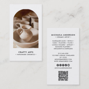 Modern Minimal Boho Båge Foto QR-kod & Sociala med Visitkort
