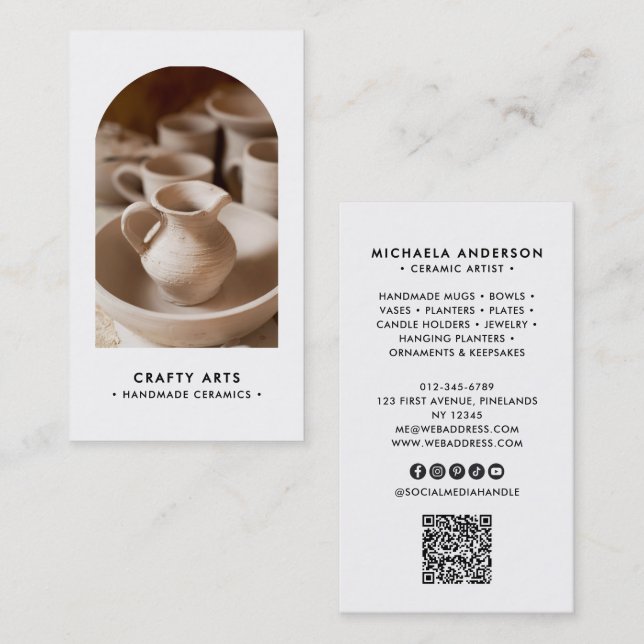 Modern Minimal Boho Båge Foto QR-kod & Sociala med Visitkort (Fram/baksida)