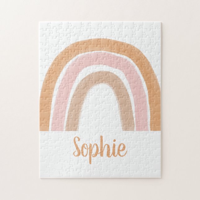 Modern Minimal Boho-Chicen Rainbow Namn Pussel (Vertikal)