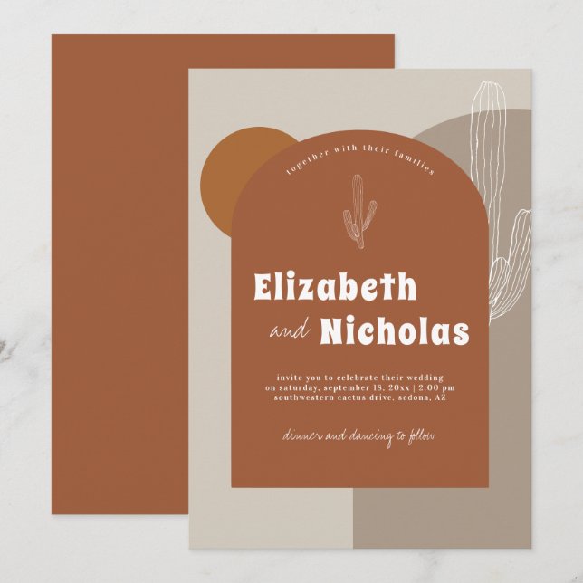 Modern Minimal Boho Desert | Terra Cotta Inbjudningar (Fram/baksida)