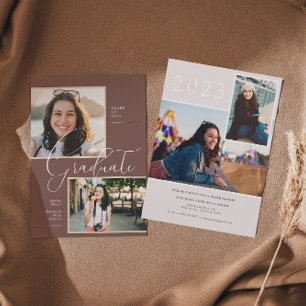 Modern Minimal Boho Studenten Photo Party Inbjudningar