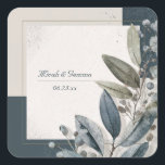 Modern Minimal Botanical Foliage Geometric Wedding Fyrkantigt Klistermärke<br><div class="desc">Add an elegant, contemporary touch to your event décor with this Modern Minimal Botanical Foliage Geometric Sticker. Featuring layered squares in soft taupe and deep navy with subtle texture effects, this design is enhanced by a delicate botanical illustration of muted blue leaves, silvery foliage, and rustic seed pods. The balance...</div>