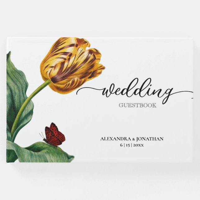 Modern Minimal botanik Tulip Bröllop Gästböcker (Framsida)