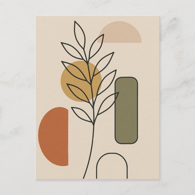 Modern minimal botanisk konst vykort (Framsida)