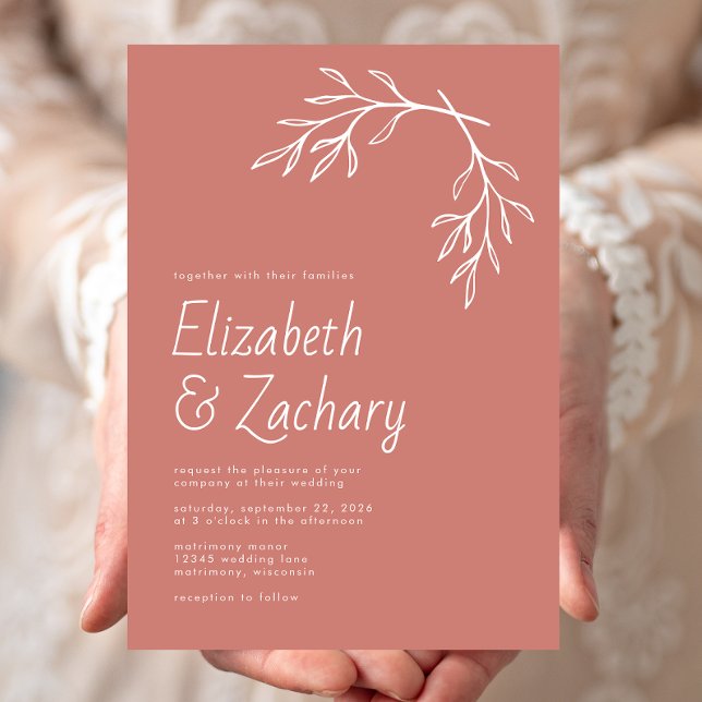 Modern Minimal botanisk Terracotta Bröllop Inbjudningar (Skapare uppladdad)