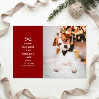 Modern Minimal Bow Nice List Pet Christmas Photo Julkort