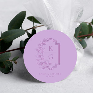 Modern minimal Bröllop Monogram Runt Klistermärke