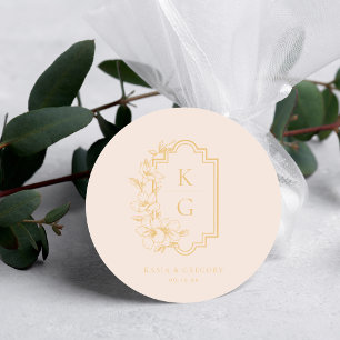Modern minimal Bröllop Monogram Runt Klistermärke