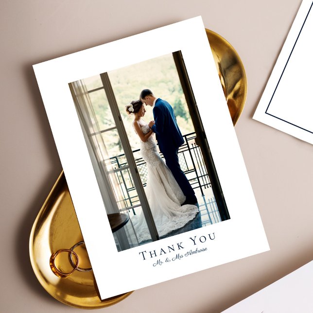 Modern Minimal Bröllop Photo Tack Kort (Modern Minimal Wedding Photo Thank You)