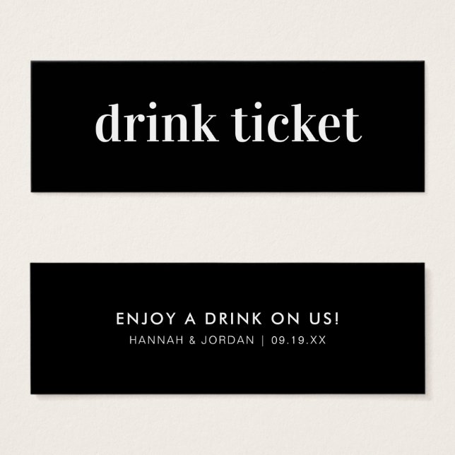 Modern minimal | Bröllop Pub Drink Biljett (Framsida & baksida)