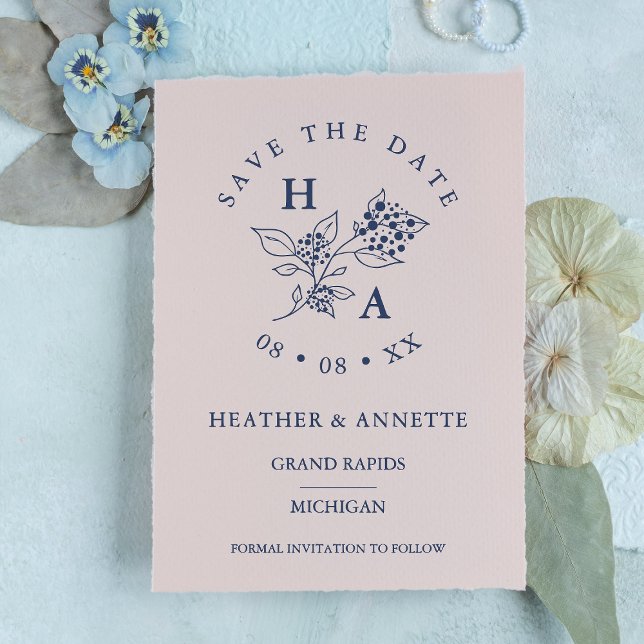 Modern Minimal Bröllop Wildblommor Bunch Initialer Stämpel (Skapare uppladdad)