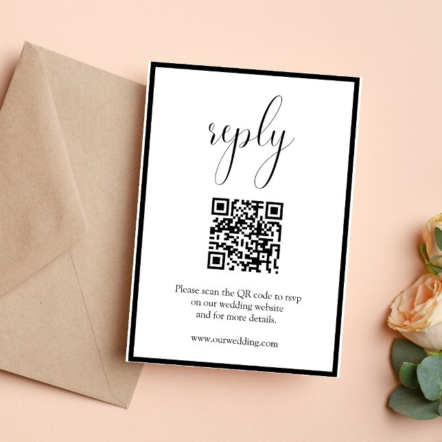 Modern Minimal Bröllops QR-kod Svar RSVP-kort (Modern minimal QR code RSVP card makes guest responses quick and effortless for weddings)