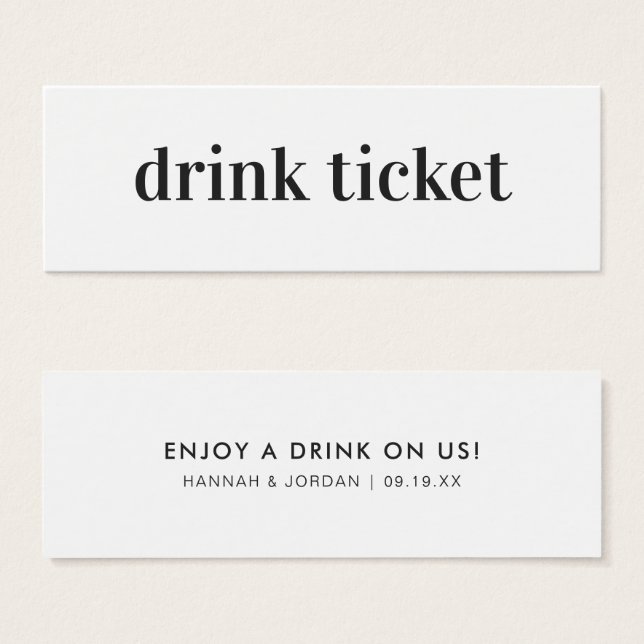 Modern Minimal | Bröllopsbar Drink Ticket Litet Visitkort (Framsida & baksida)