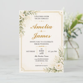 Modern Minimal Bröllopsinbjudan Guld Elegant Inbjudningar