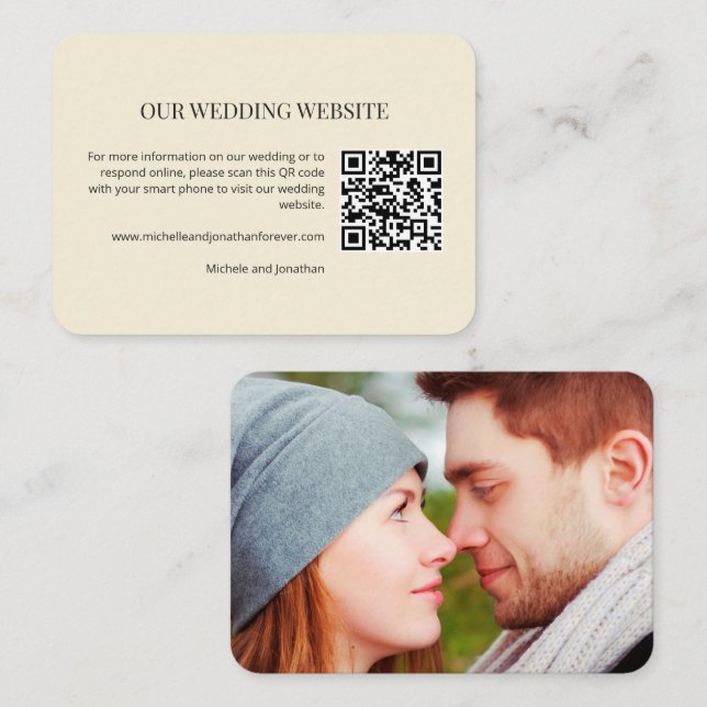 Modern Minimal Bröllopswebbplats QR-kod Infognings Tilläggskort (Fram/baksida)