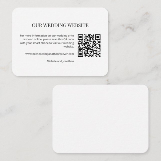 Modern Minimal Bröllopswebbplats QR-kod Infognings Tilläggskort (Fram/baksida)