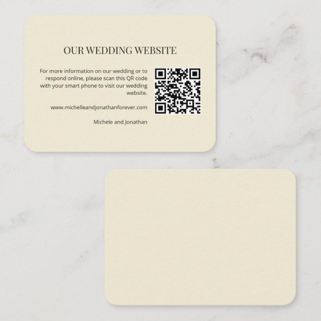 Modern Minimal Bröllopswebbplats QR-kod Infognings Tilläggskort (Fram/baksida)