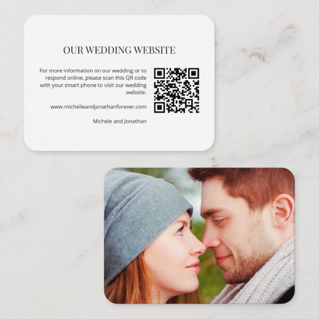 Modern Minimal Bröllopswebbplats QR-kod Infognings Tilläggskort (Fram/baksida)