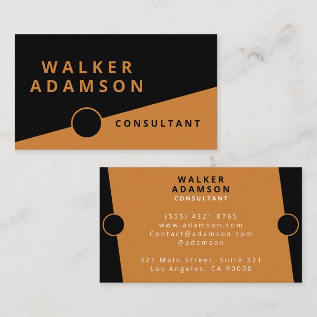 Modern Minimal Brons & Svart Visitkort (Fram/baksida)