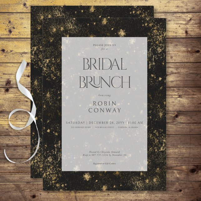 Modern Minimal Brunch för Möhippan Black & Guld Gl Inbjudningar (Modern Minimal Black & Gold Glitter Bridal Brunch Invitation)