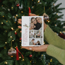 Modern Minimal Burgundy Merry Typography 4 Photo Julkort