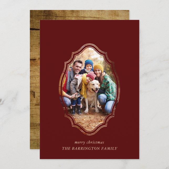 Modern minimal burgundy och träfoto (Fram/baksida)