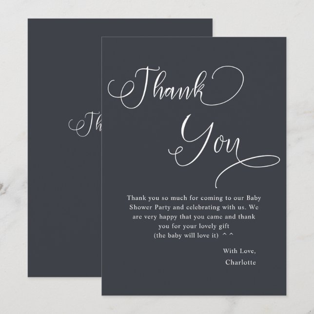 Modern Minimal calligraphy Pojke Shower Tack Kort (Fram/baksida)