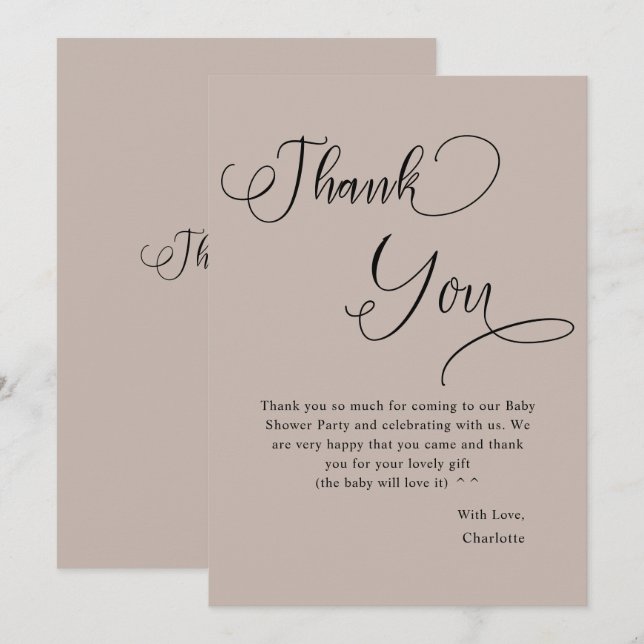 Modern Minimal calligraphy Pojke Shower Tack Kort (Fram/baksida)