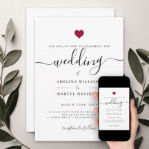Modern Minimal Calligraphy Red Heart Bröllop