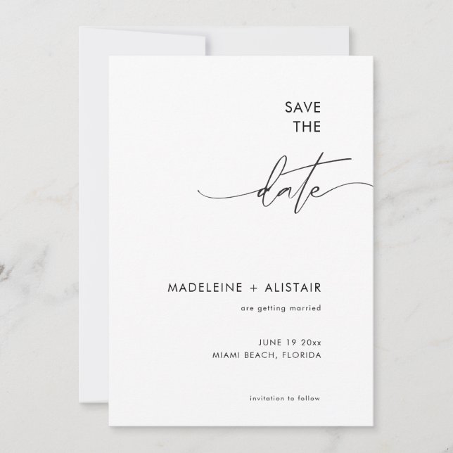 Modern Minimal Calligraphy Script Black White Spara Datumet (Framsida)