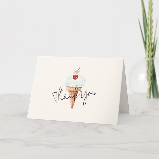 Modern Minimal Cherry Scoop Ice Cream Baby Shower Tack Kort (Framsida)