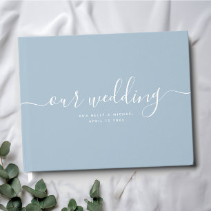 Modern minimal Chic för Elegant Dusty Blue Bröllop Gästböcker