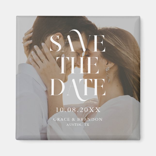 Modern Minimal Chic Photo Bröllop spara datum Magnet (Framsidan)