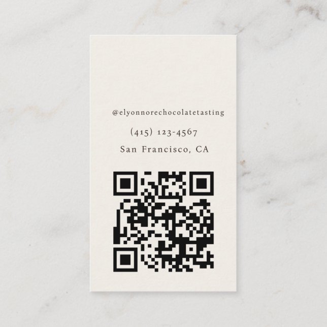 Modern Minimal Chocolate Tasting Qr Code Visitkort (Baksida)