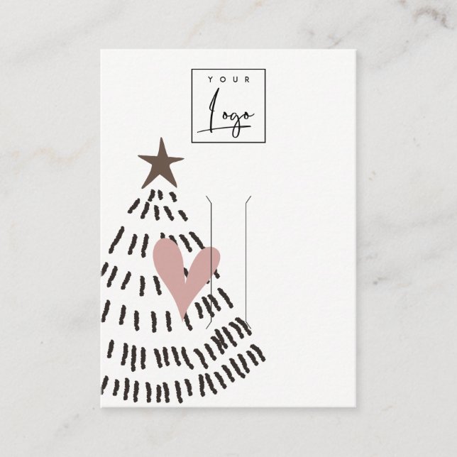 Modern Minimal Christmas Tree Heart Hairpin Logo Visitkort (Framsida)