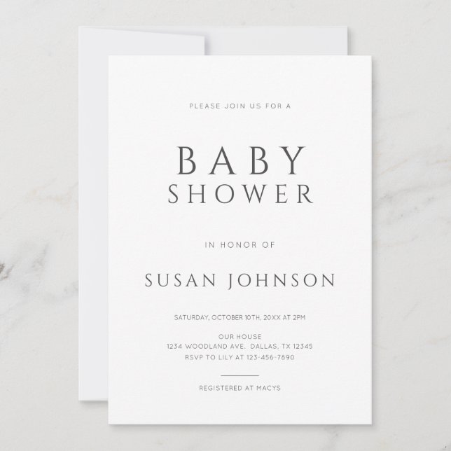 Modern minimal Clean and Classic Baby Shower Inbjudningar (Framsida)