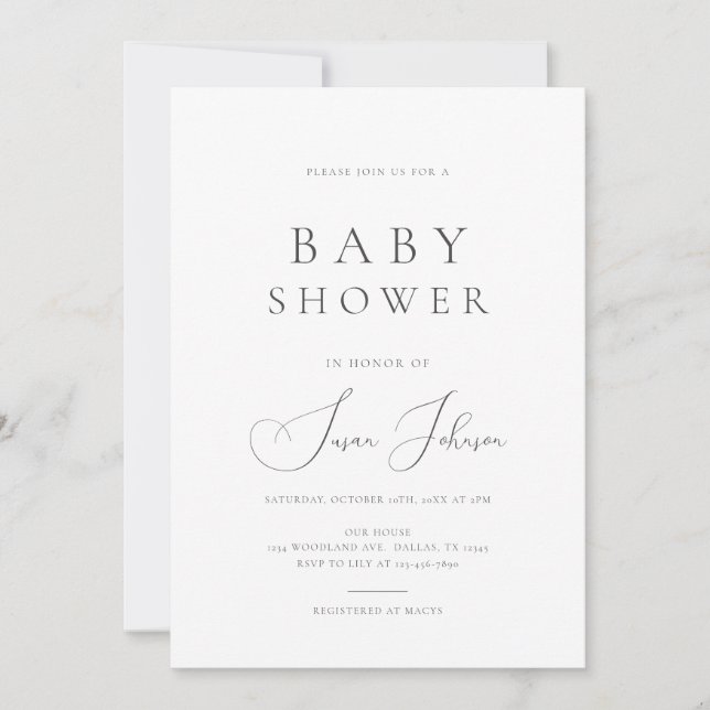 Modern minimal Clean and Classic Baby Shower Inbjudningar (Framsida)