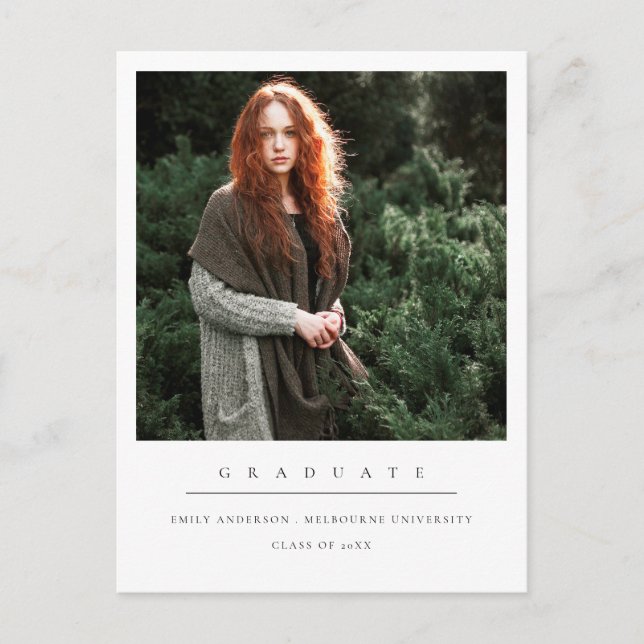 MODERN MINIMAL CLEAN ANPASSNINGSBAR PHOTO STUDENTE MEDDELANDE VYKORT (Framsida)