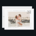 Modern Minimal Coastal Photo Wedding Save the Date Spara Datumet<br><div class="desc">If you are hosting a beautiful seaside wedding, you need stationery to match. This modern minimal coastal photo save the date skips the busy graphics and lets your favorite picture steal the show, setting the perfect tone for your beach getaway. It frames your engagement photo with a cool, modern bracket...</div>